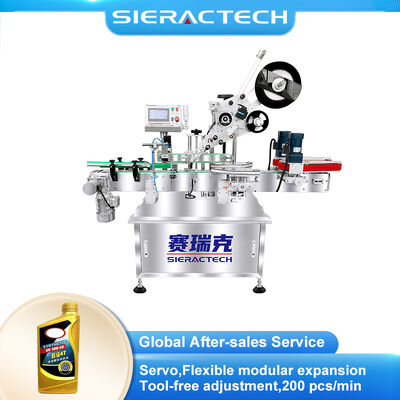 Qualità Etichettatrice automatica per tappi di bottiglia di lubrificante con posizionamento servo e sistema di etichettatura antimanomissione fabbrica